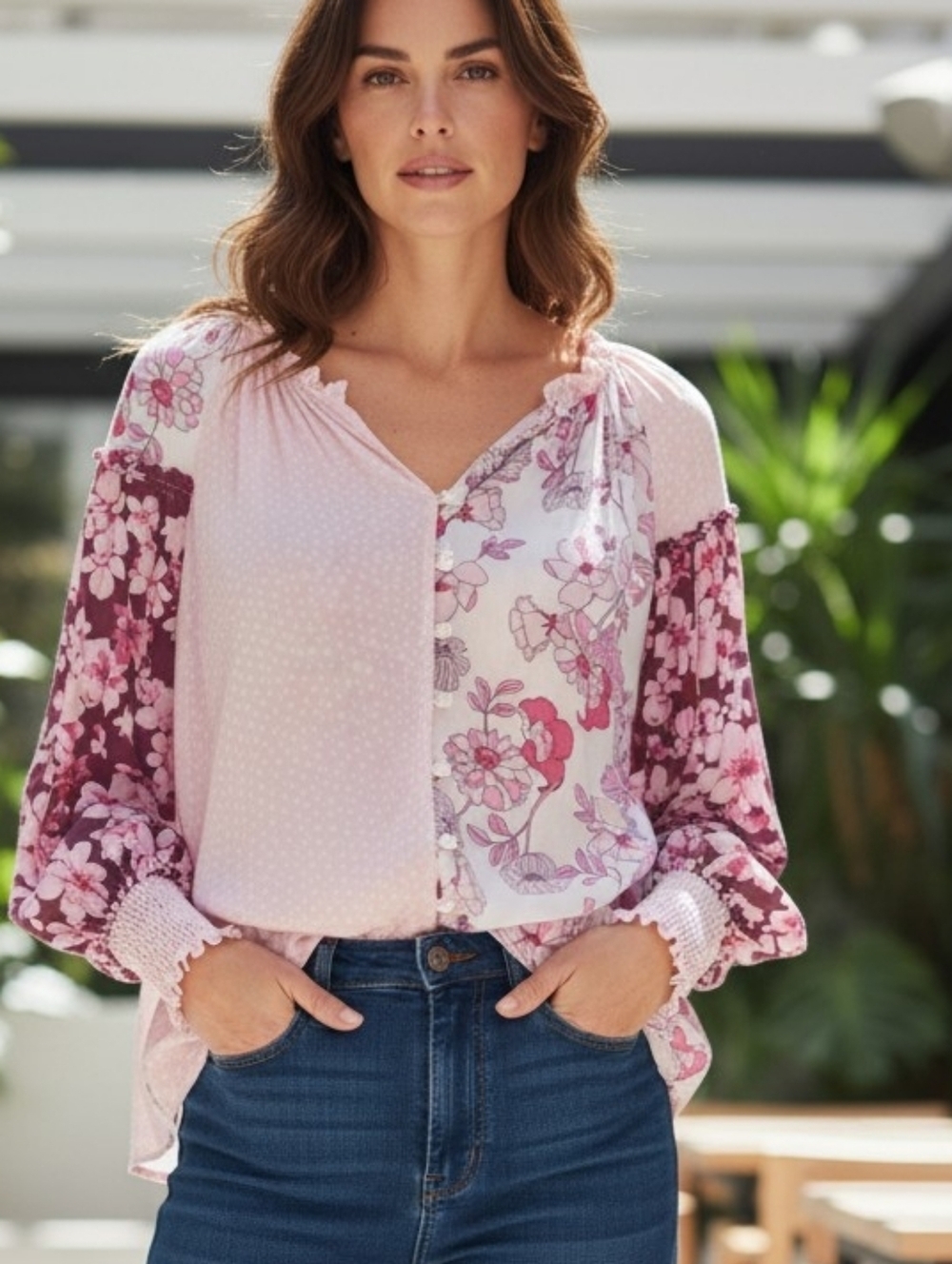 Women's cato blouse 14W Pink Floral